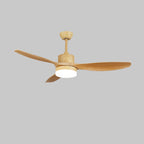 Ceiling fan with light in black finish and wood grain ABS blades