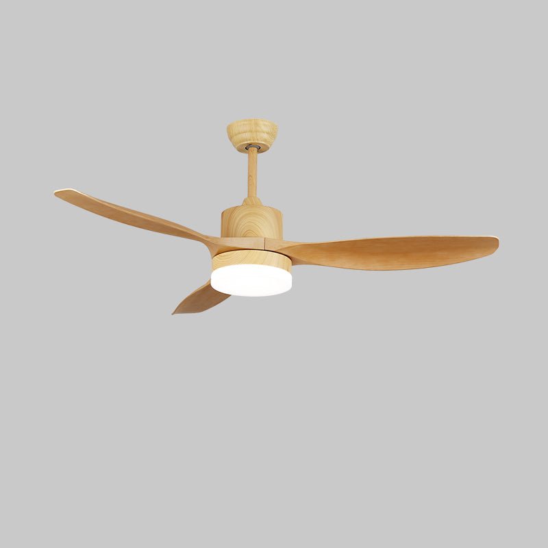 Ceiling fan with light in black finish and wood grain ABS blades