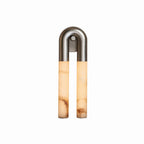 Front view of the nickel Arch wall sconce on a white background, brushed U-bend and veined alabaster tubes