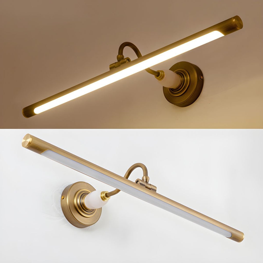 Shown lit on a warm background and unlit on white, this Clérachic wall sconce in gold is pictured from the same angle twice.