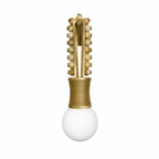 Clérachic wall light with tan stone beads on a brass frame and a brass-wrapped socket base, shown alone on white.