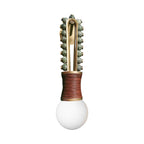Clérachic wall light in sage-green stone beads on a brass frame, its socket bound in brown cord, photographed on a white background.
