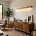 Walnut linear wall light with frosted acrylic diffuser