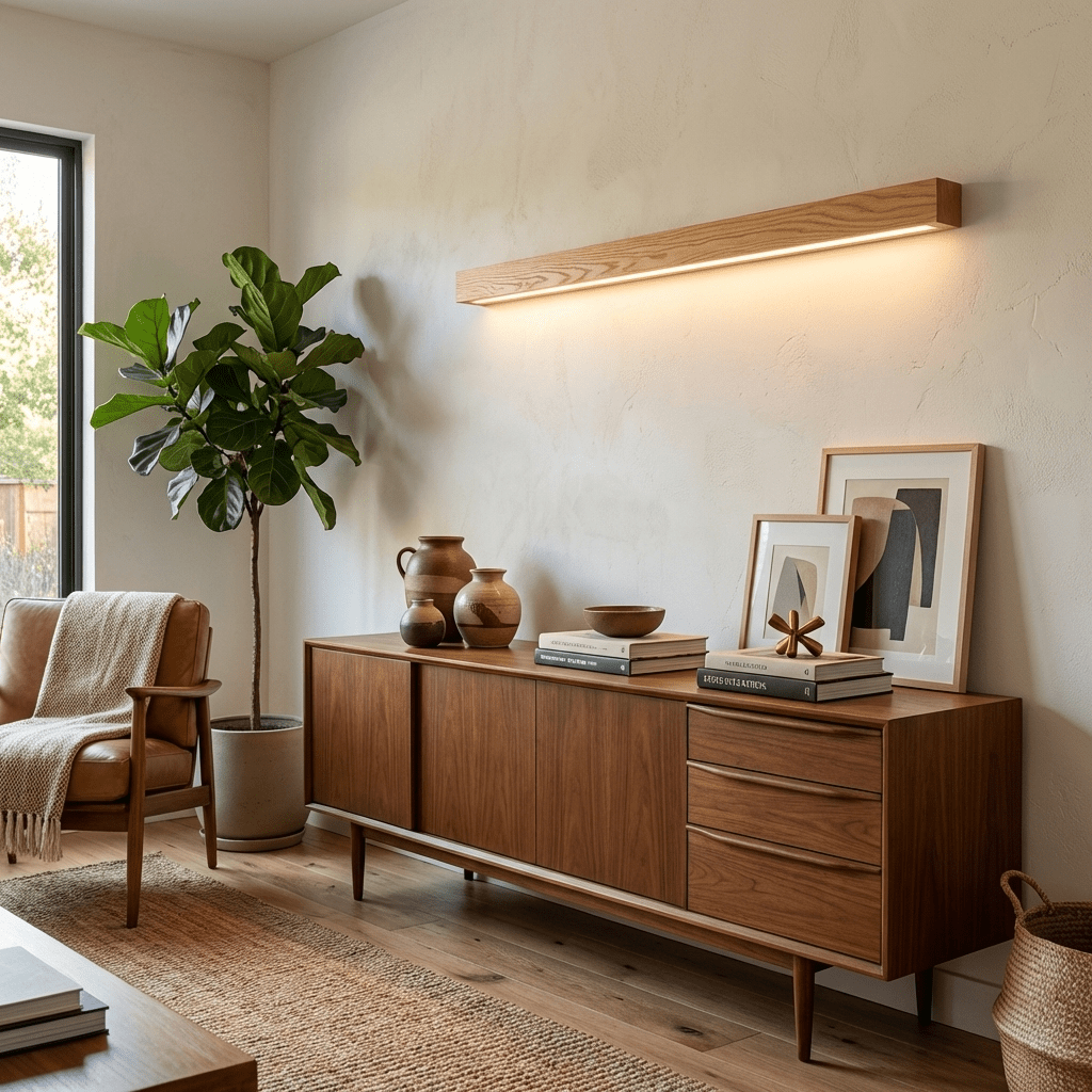 Walnut linear wall light with frosted acrylic diffuser