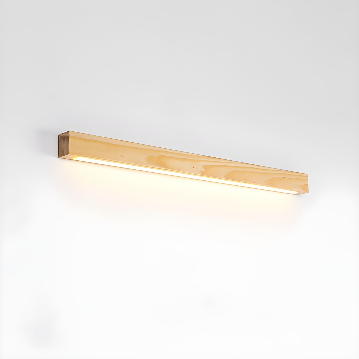 Slim pine wood wall sconce casting even downward light