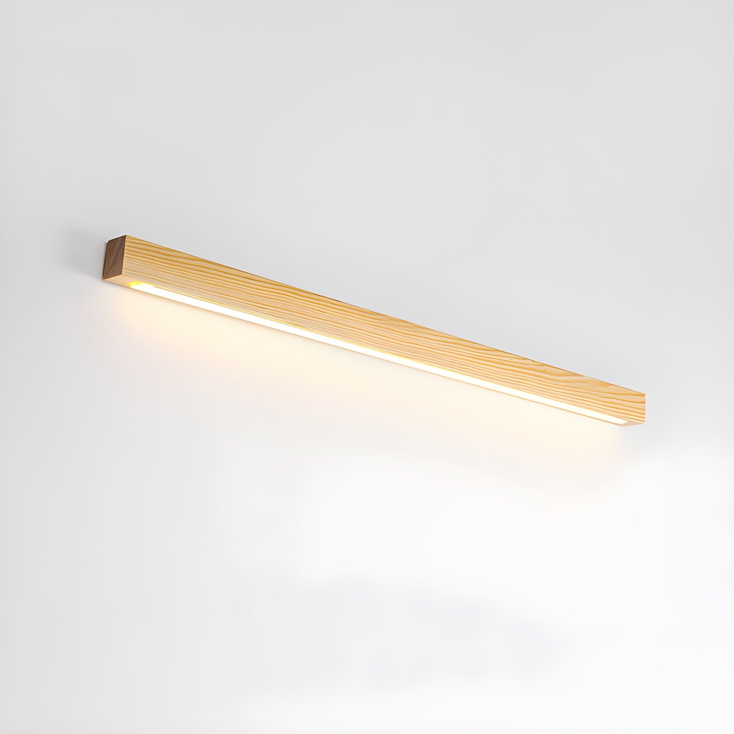 Pine wood wall light with even diffused glow detail