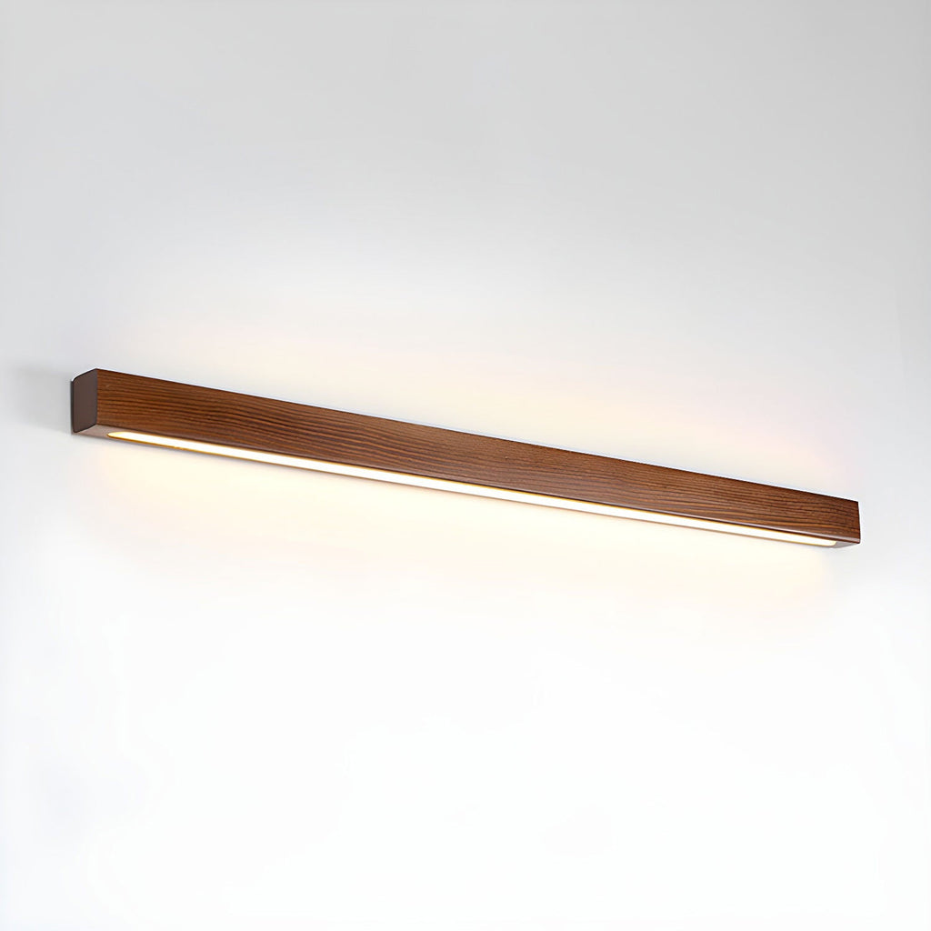 Slim pine wall light with warm integrated LED glow