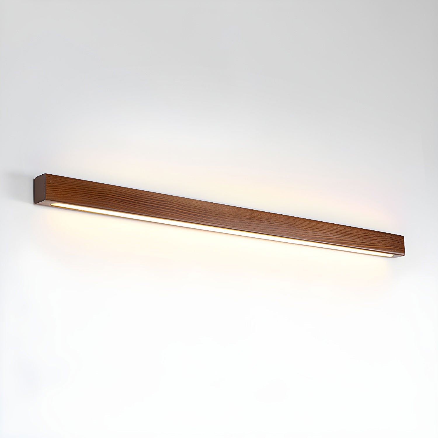 Slim pine wall light with warm integrated LED glow