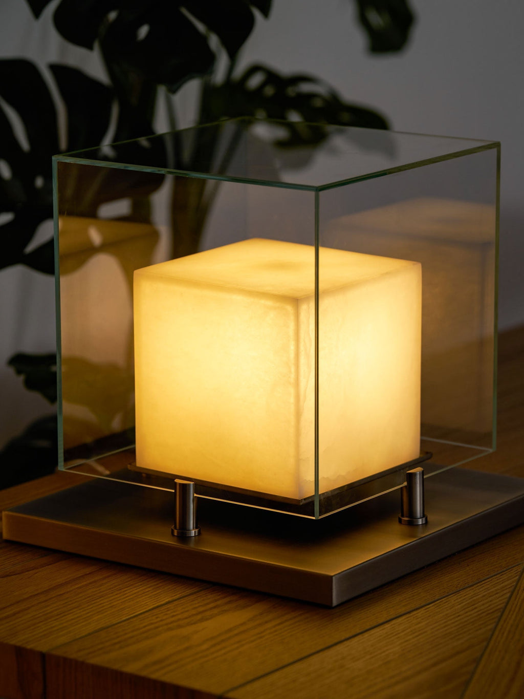 Arqra Alabaster Table Lamp, Black or Bronze Base, Clear or White Shade, Three Sizes