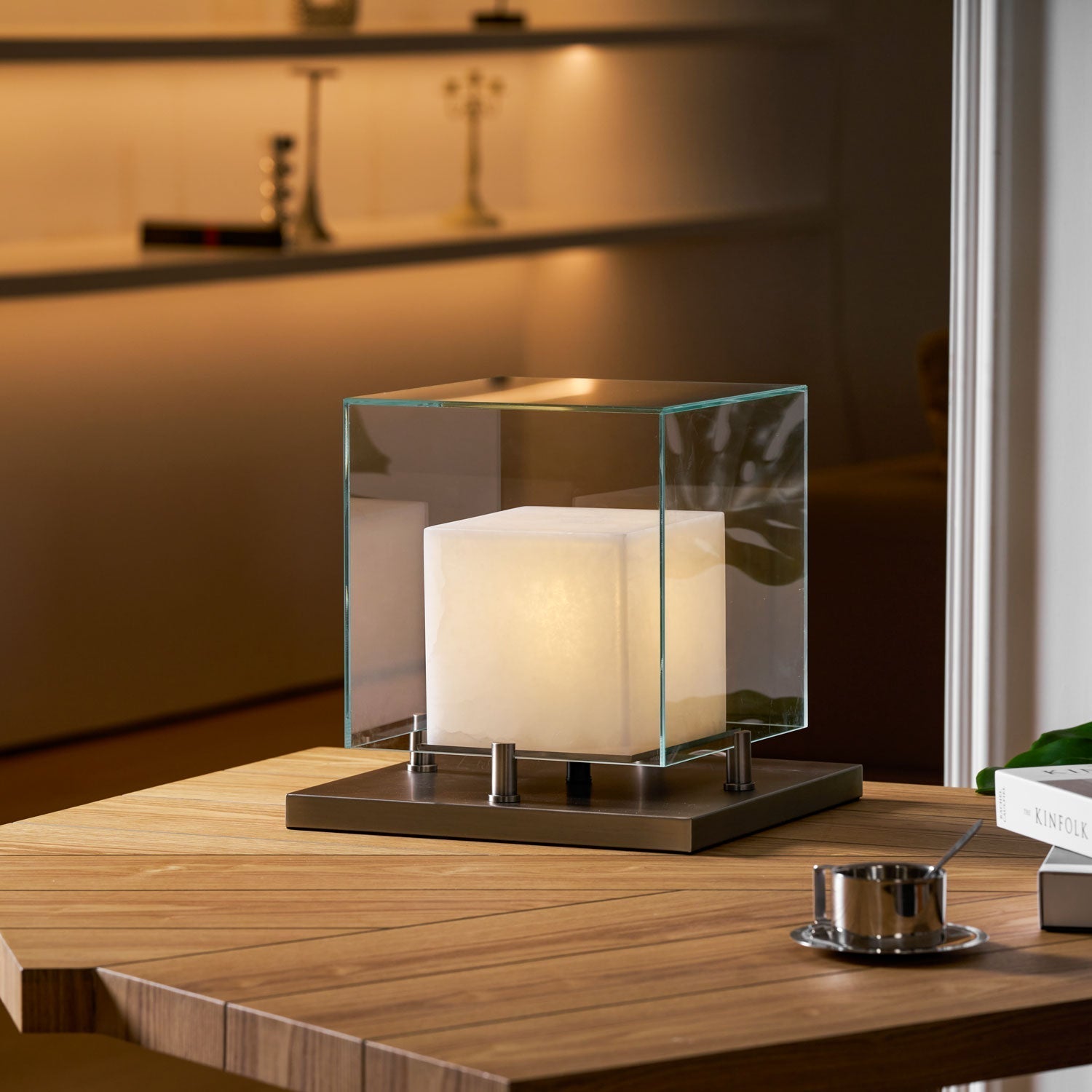 Arqra Alabaster Table Lamp, Black or Bronze Base, Clear or White Shade, Three Sizes