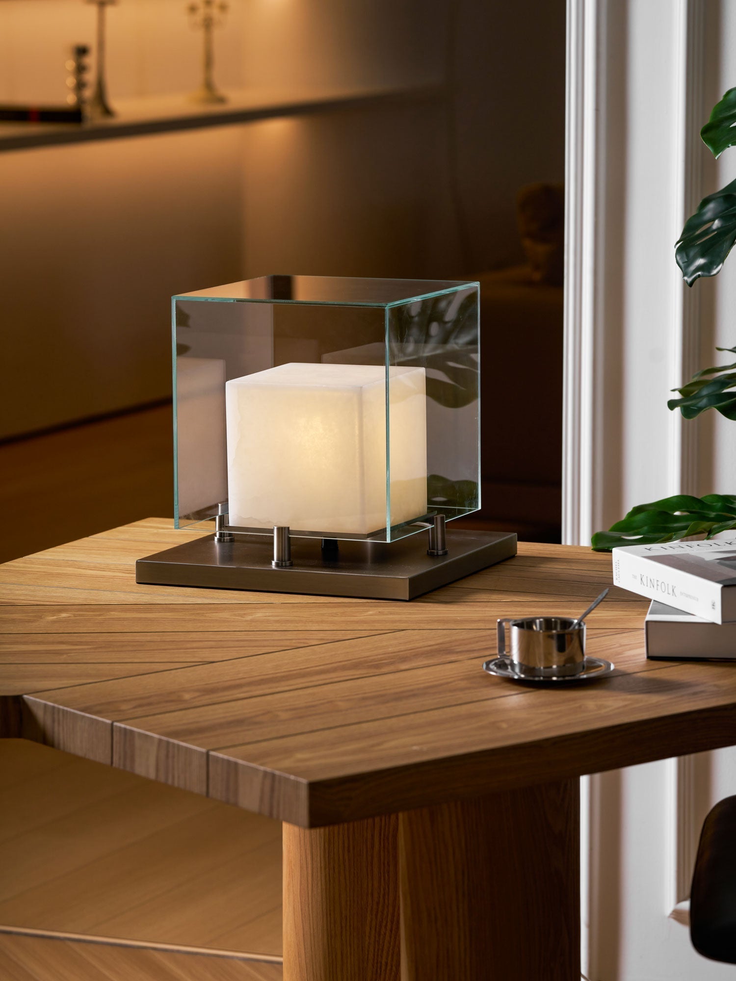 Arqra Alabaster Table Lamp, Black or Bronze Base, Clear or White Shade, Three Sizes