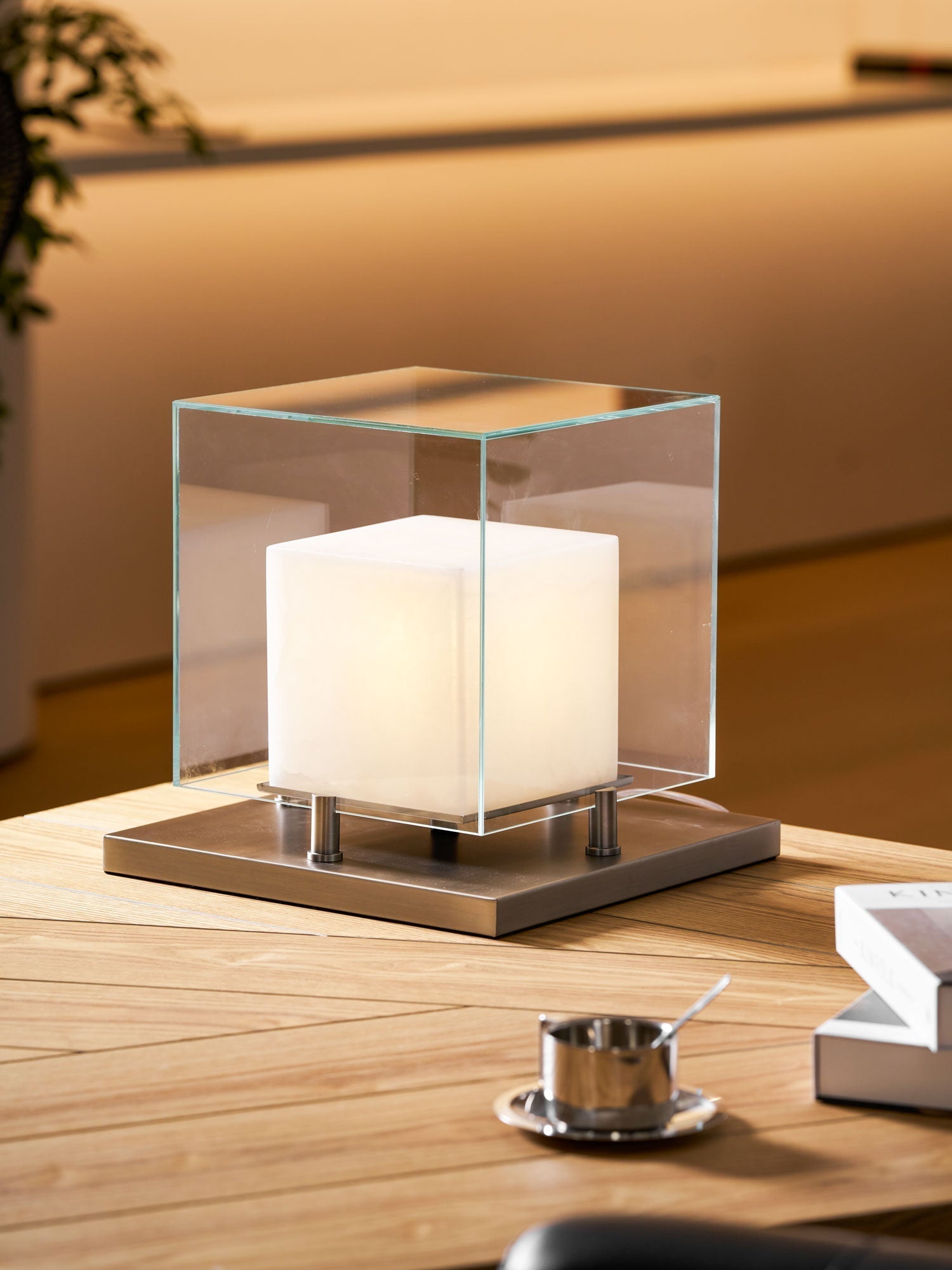 Arqra Alabaster Table Lamp, Black or Bronze Base, Clear or White Shade, Three Sizes