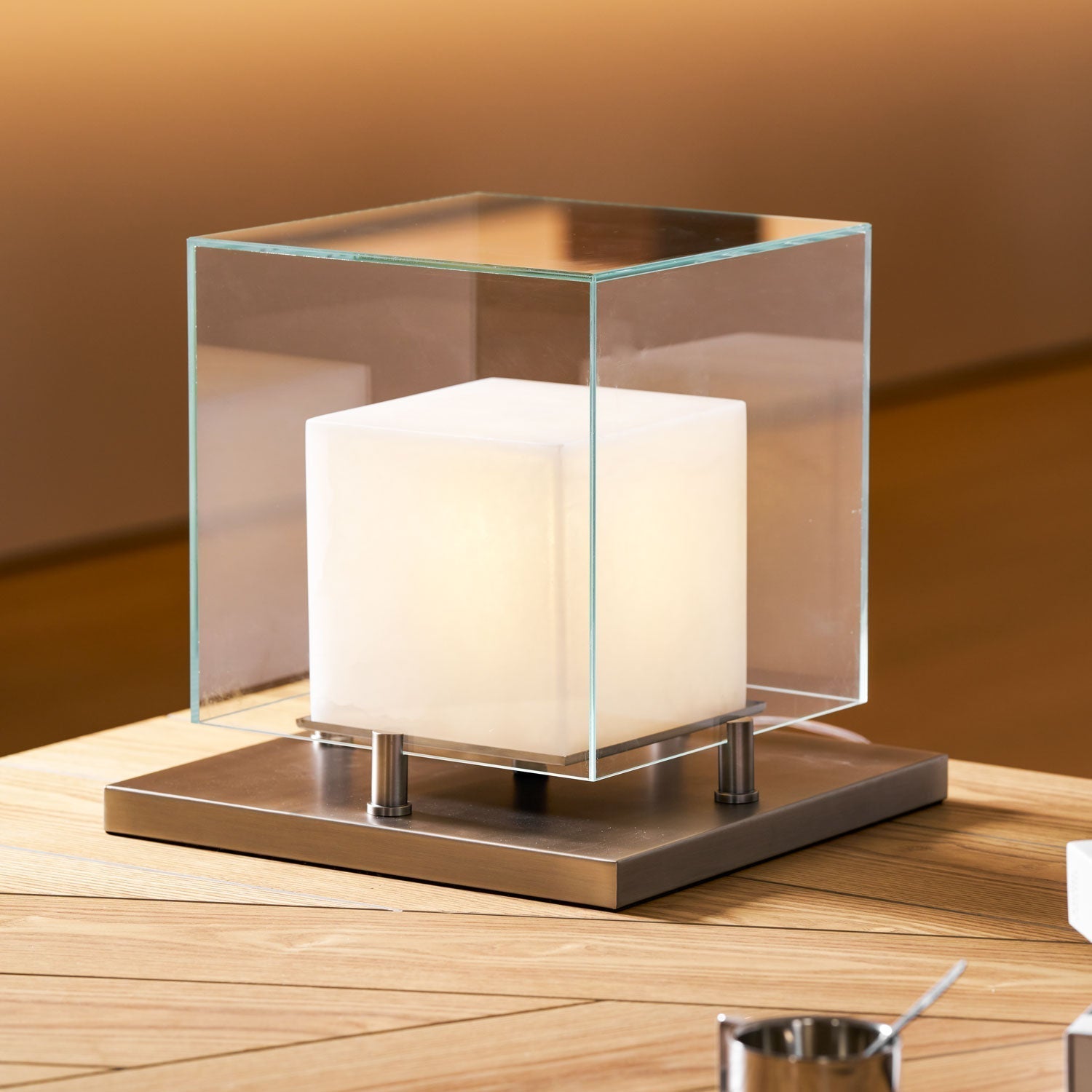 Arqra Alabaster Table Lamp, Black or Bronze Base, Clear or White Shade, Three Sizes