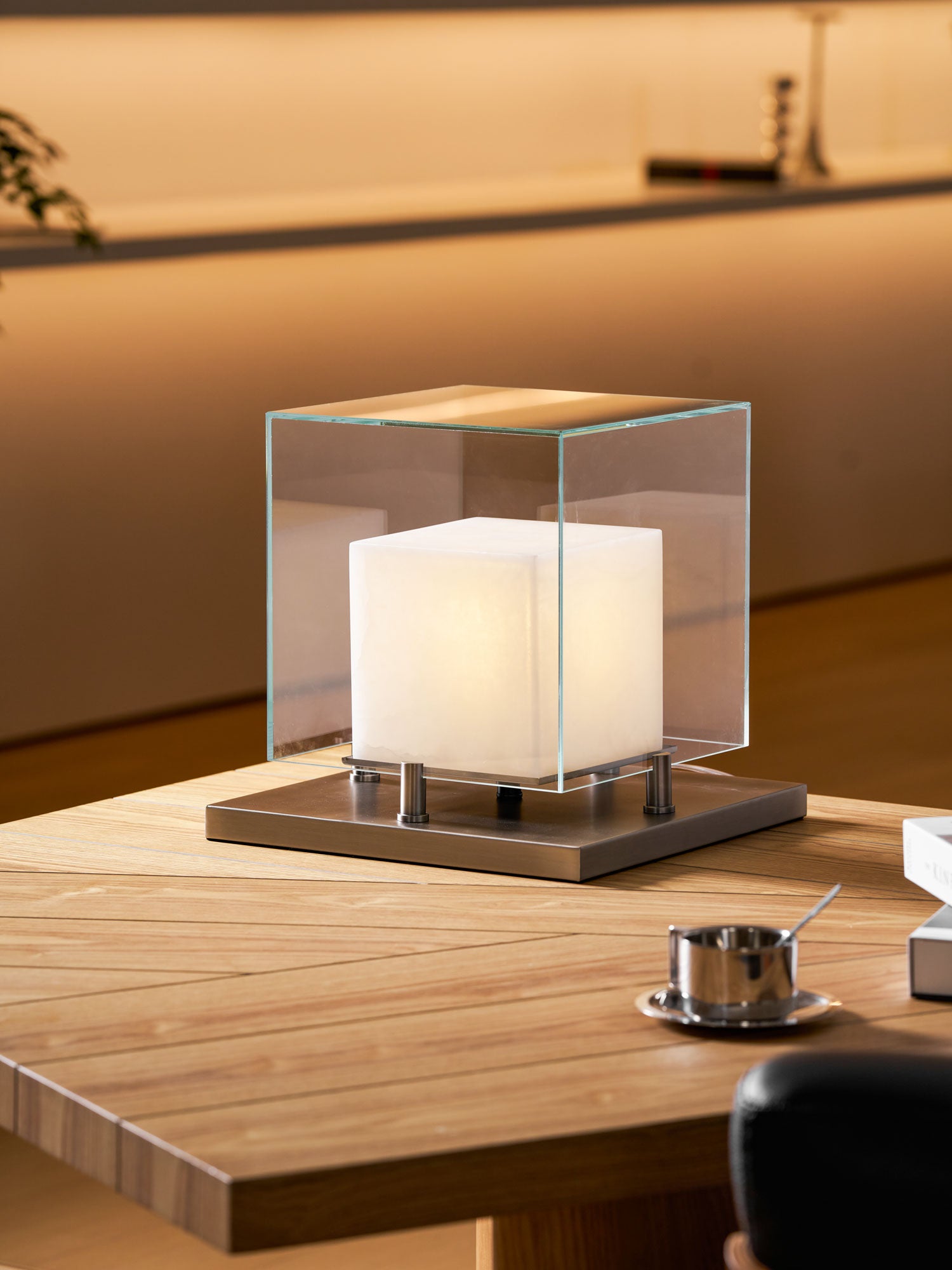 Arqra Alabaster Table Lamp, Black or Bronze Base, Clear or White Shade, Three Sizes