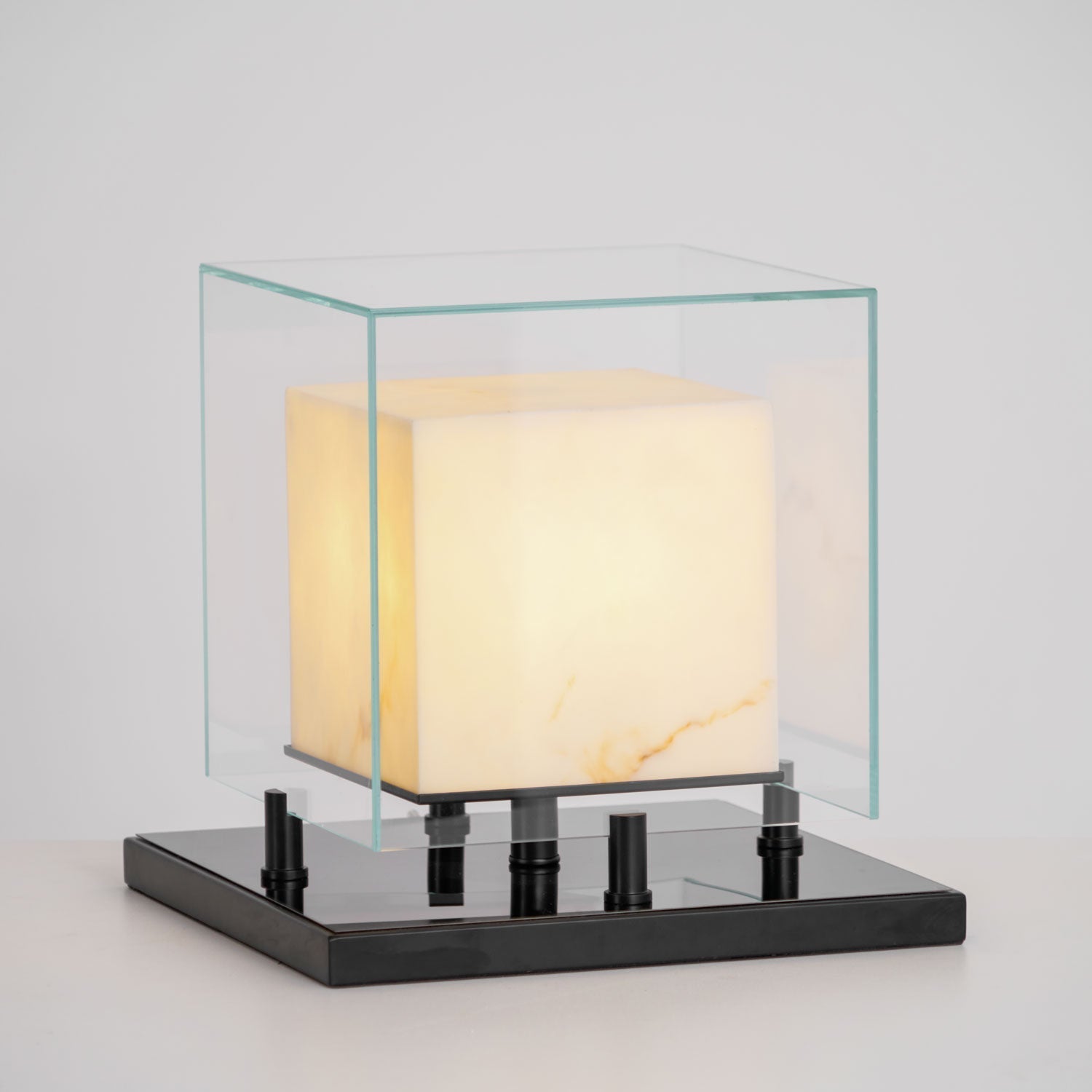 Arqra Alabaster Table Lamp, Black or Bronze Base, Clear or White Shade, Three Sizes