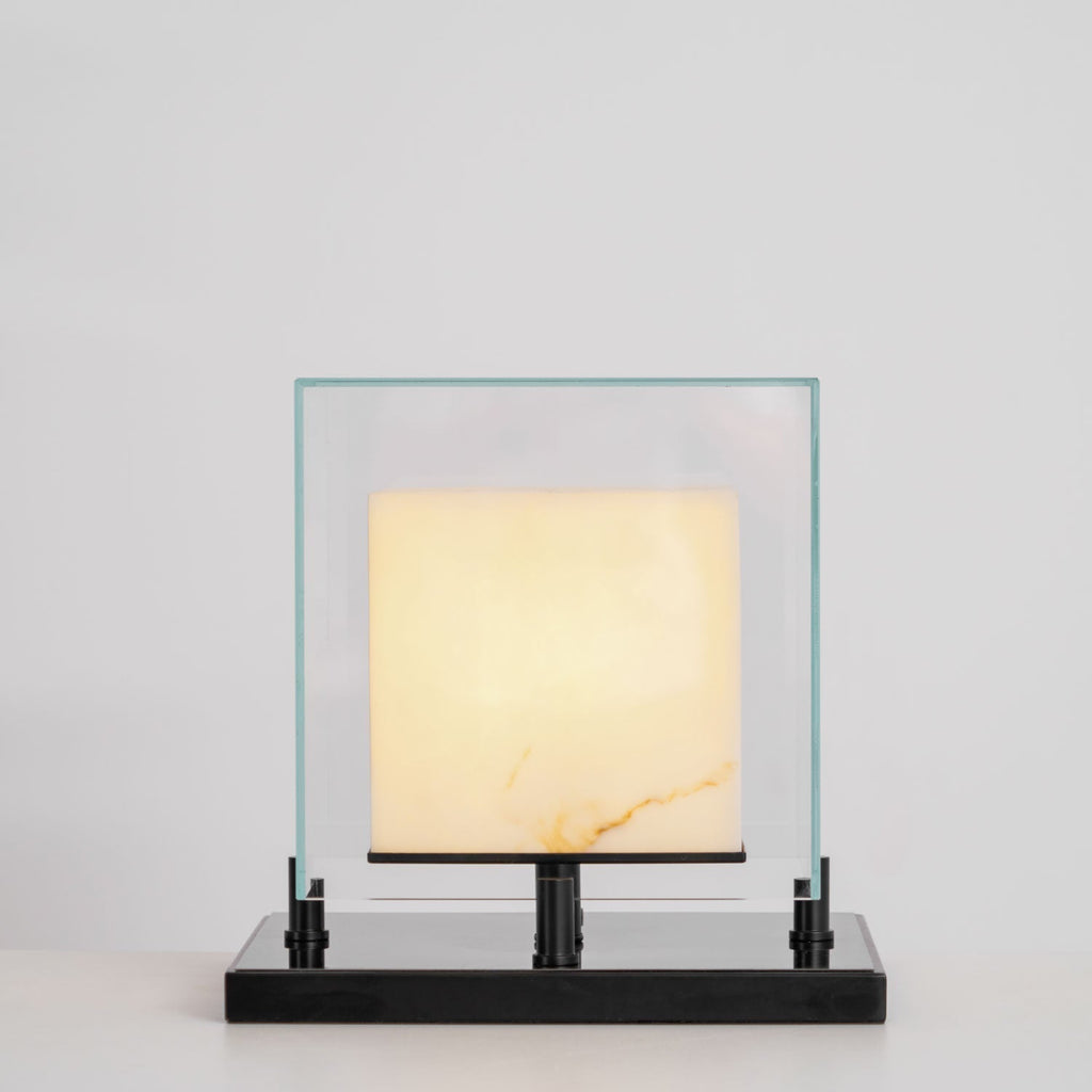 Arqra Alabaster Table Lamp, Black or Bronze Base, Clear or White Shade, Three Sizes