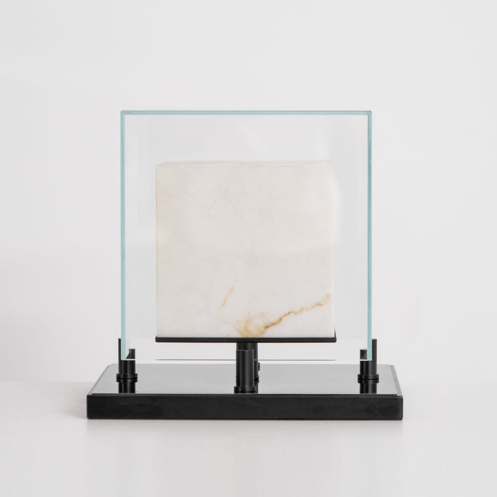Arqra Alabaster Table Lamp, Black or Bronze Base, Clear or White Shade, Three Sizes
