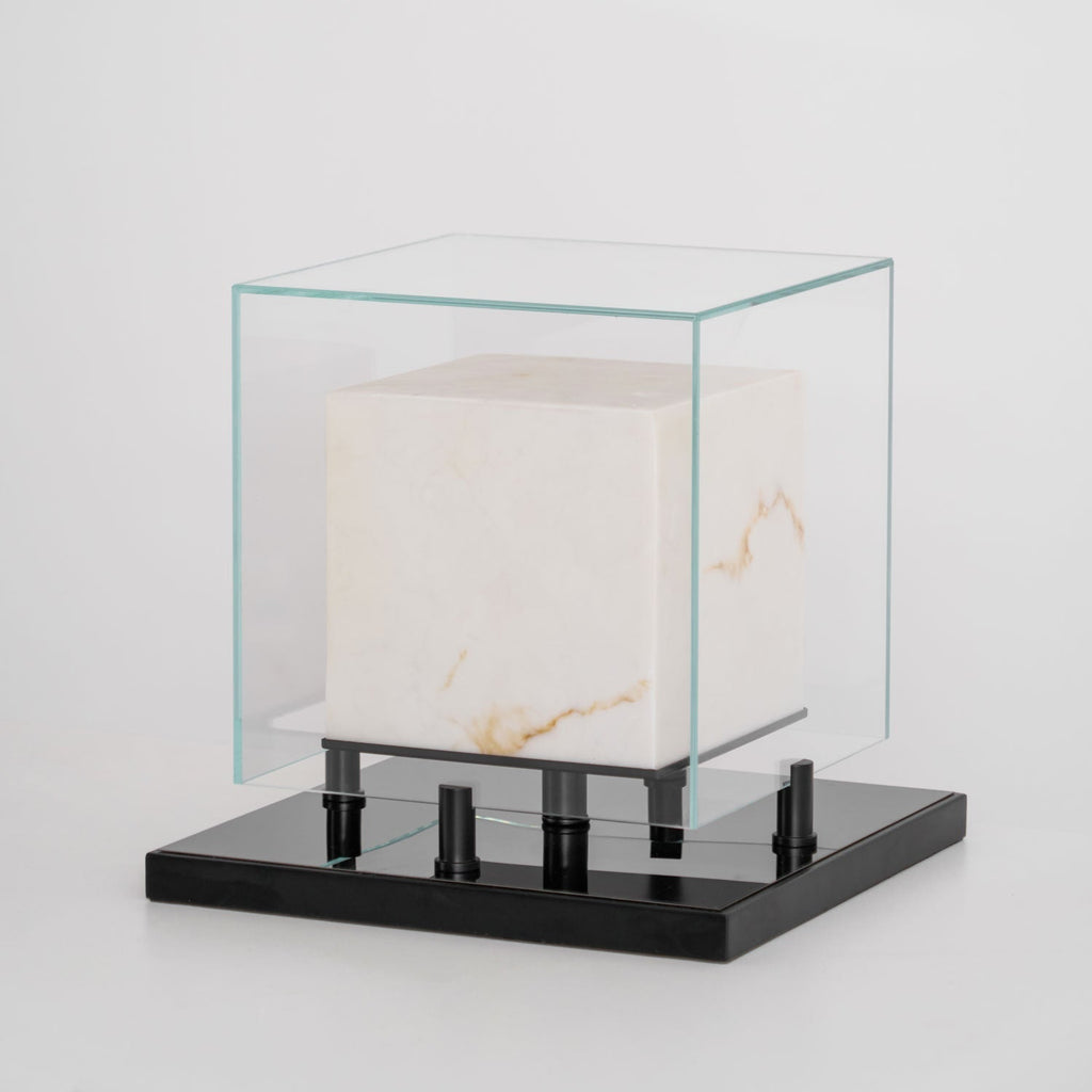 Arqra Alabaster Table Lamp, Black or Bronze Base, Clear or White Shade, Three Sizes
