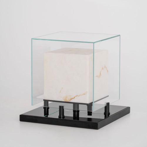 Lampa stołowa Arqra Alabaster, czarna lub brązowa podstawa, przezroczysty lub biały klosz, trzy rozmiary