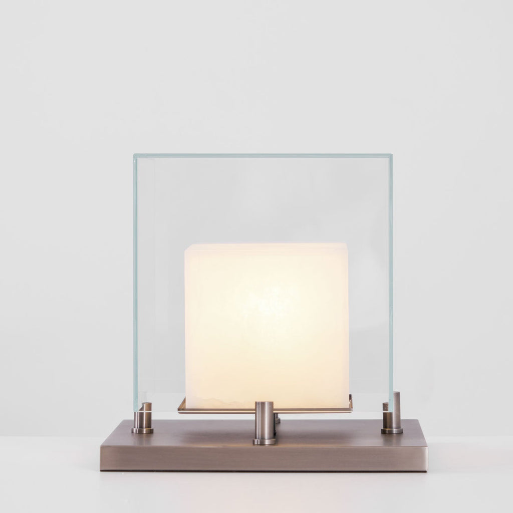 Arqra Alabaster Table Lamp, Black or Bronze Base, Clear or White Shade, Three Sizes