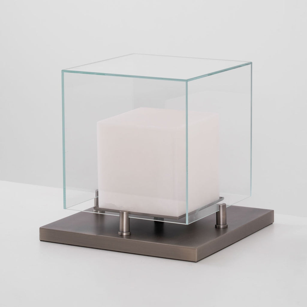 Arqra Alabaster Table Lamp, Black or Bronze Base, Clear or White Shade, Three Sizes