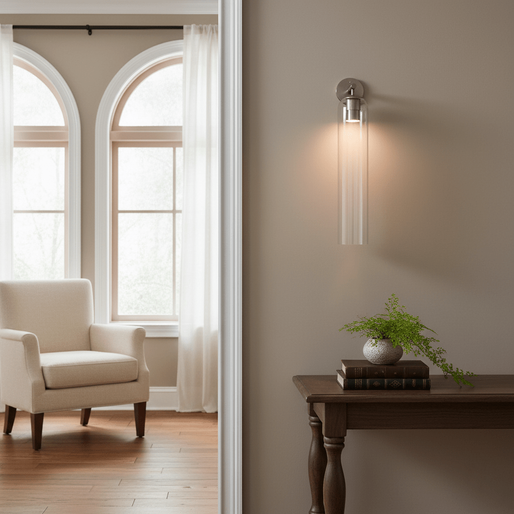 Væglampe, mundblæst kunstglas, GU10 LED, dæmpbar, dobbelmontering