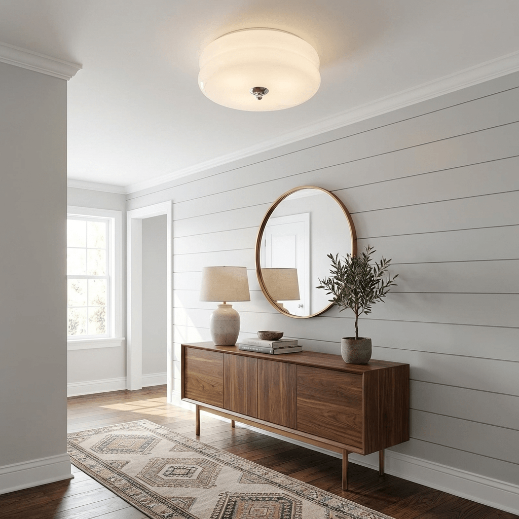 Ribbed glass flush-mount ceiling light, close product detail