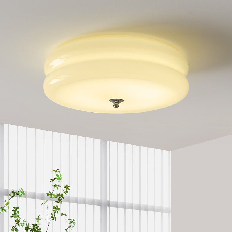 Round vintage ceiling light with curved glass, product view