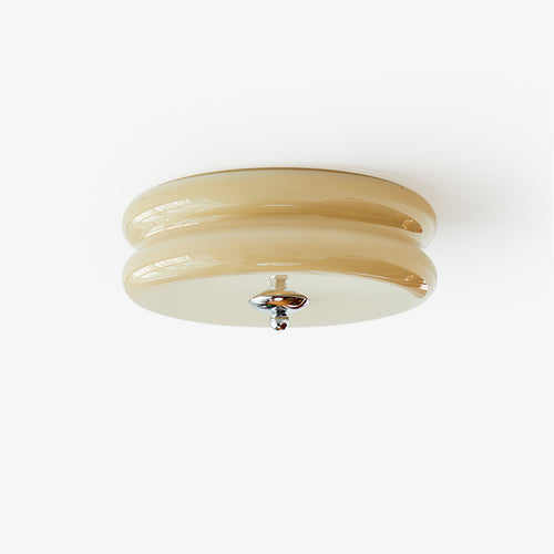 Art Deco ceiling light with ribbed glass shade over a room