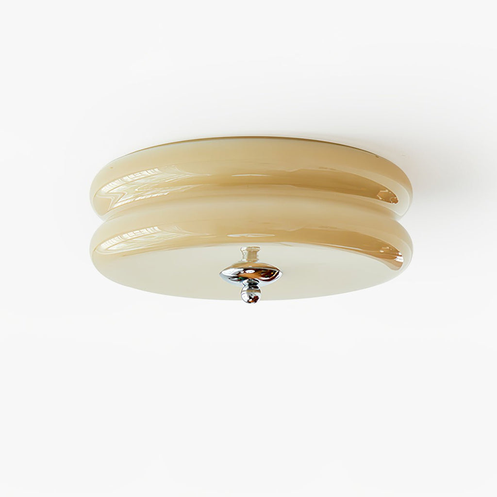 Vintage-style ceiling light with ribbed glass and metal frame