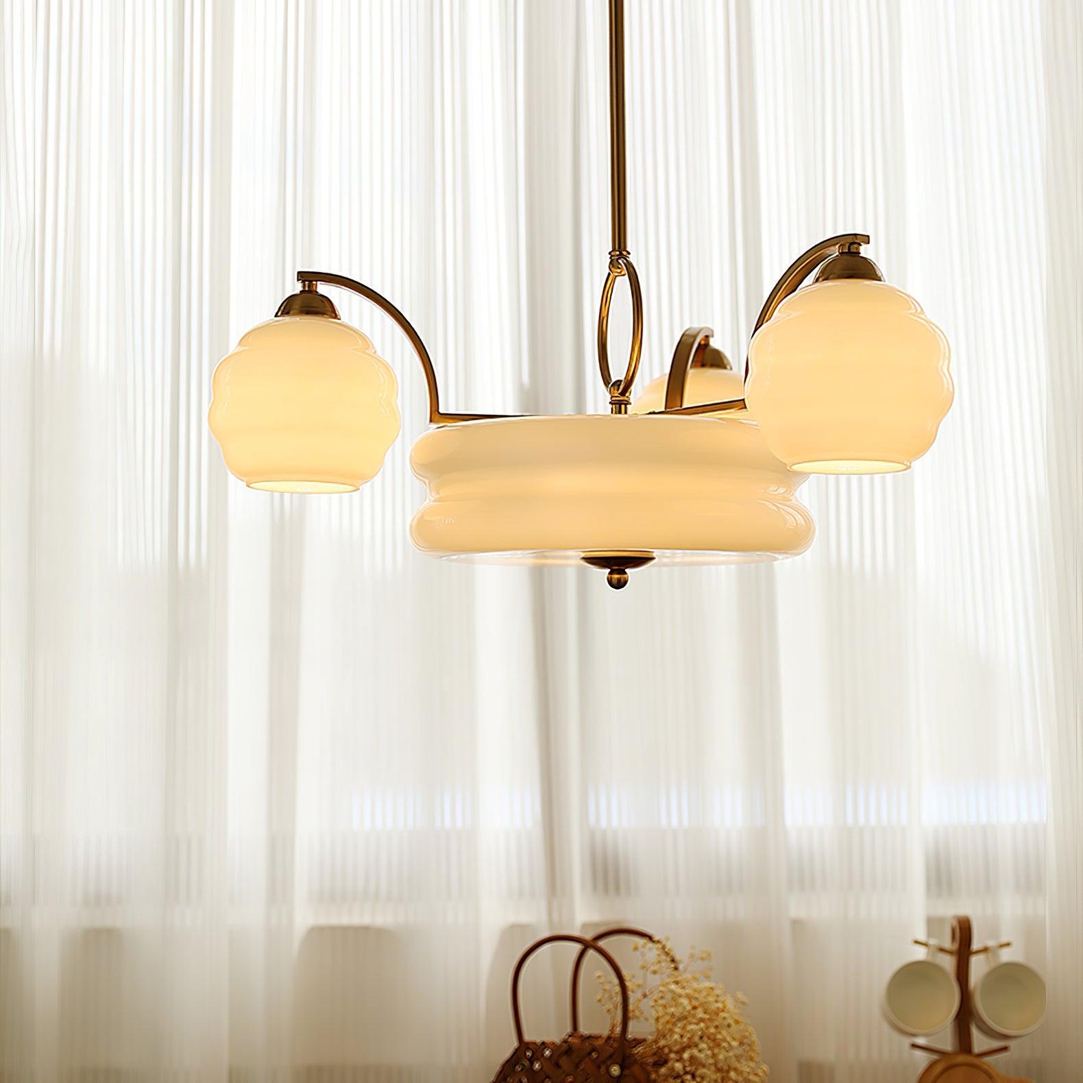 Art Deco chandelier showing rod suspension and metal canopy