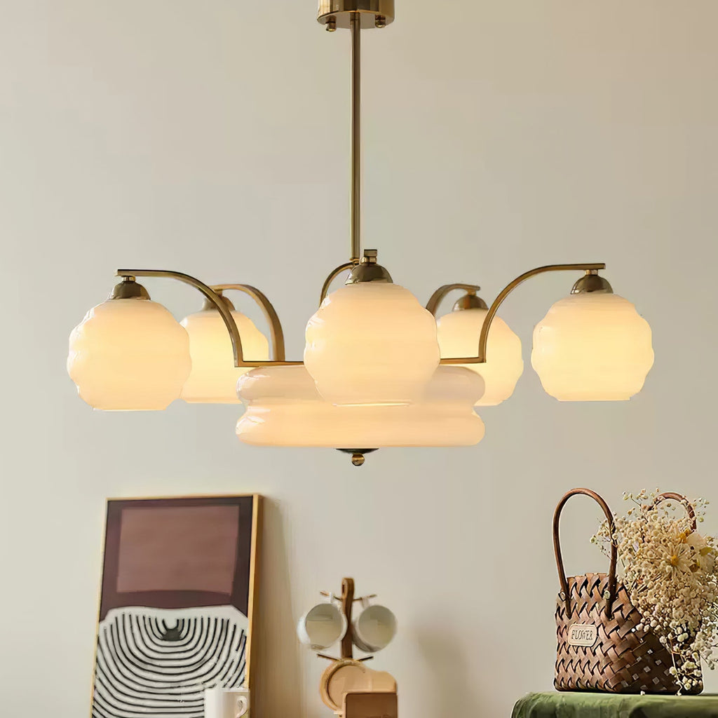 Lustre Art Déco, abat-jour en verre, or ou chrome, E26/E27