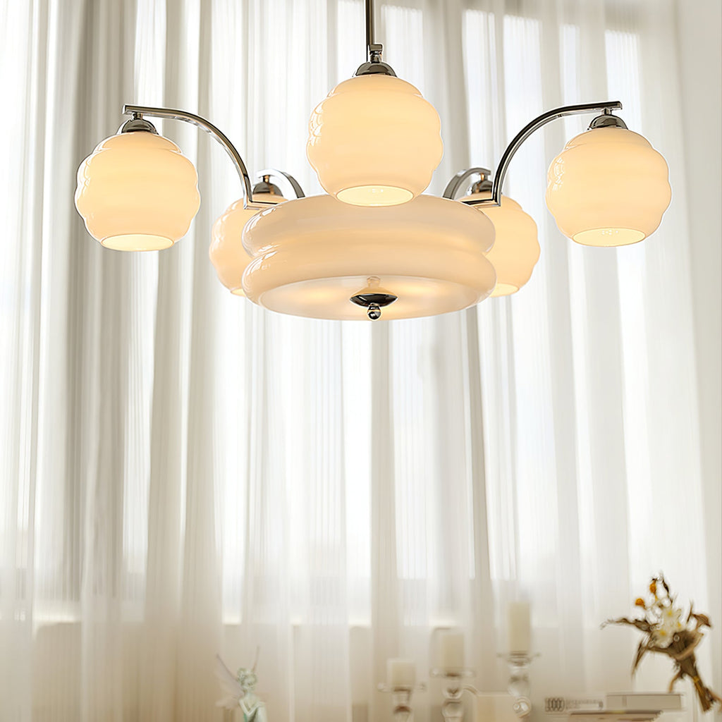 Lustre Art Déco, abat-jour en verre, or ou chrome, E26/E27