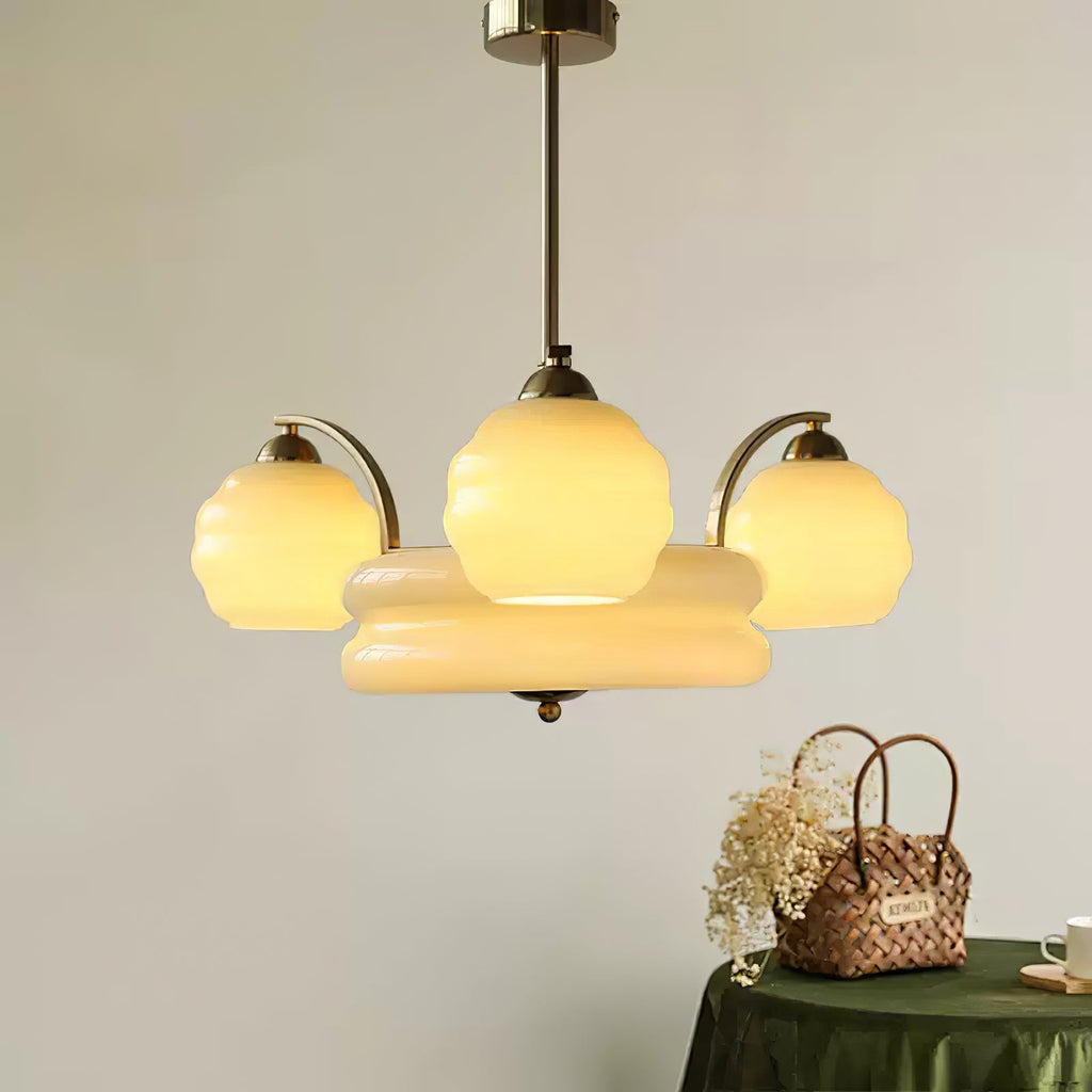 Lustre Art Déco, abat-jour en verre, or ou chrome, E26/E27