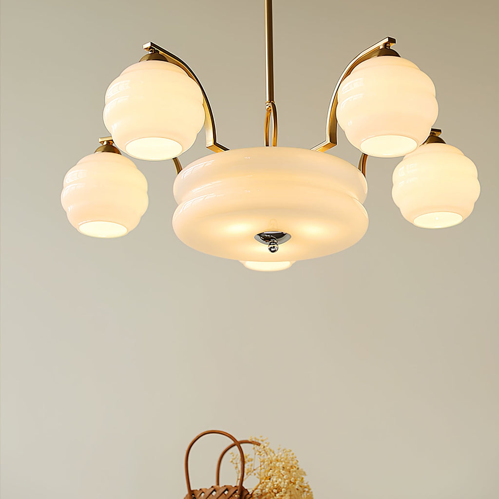 Lustre Art Déco, abat-jour en verre, or ou chrome, E26/E27