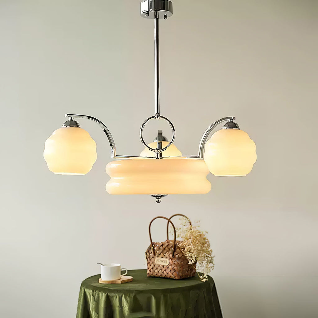 Lustre Art Déco, abat-jour en verre, or ou chrome, E26/E27