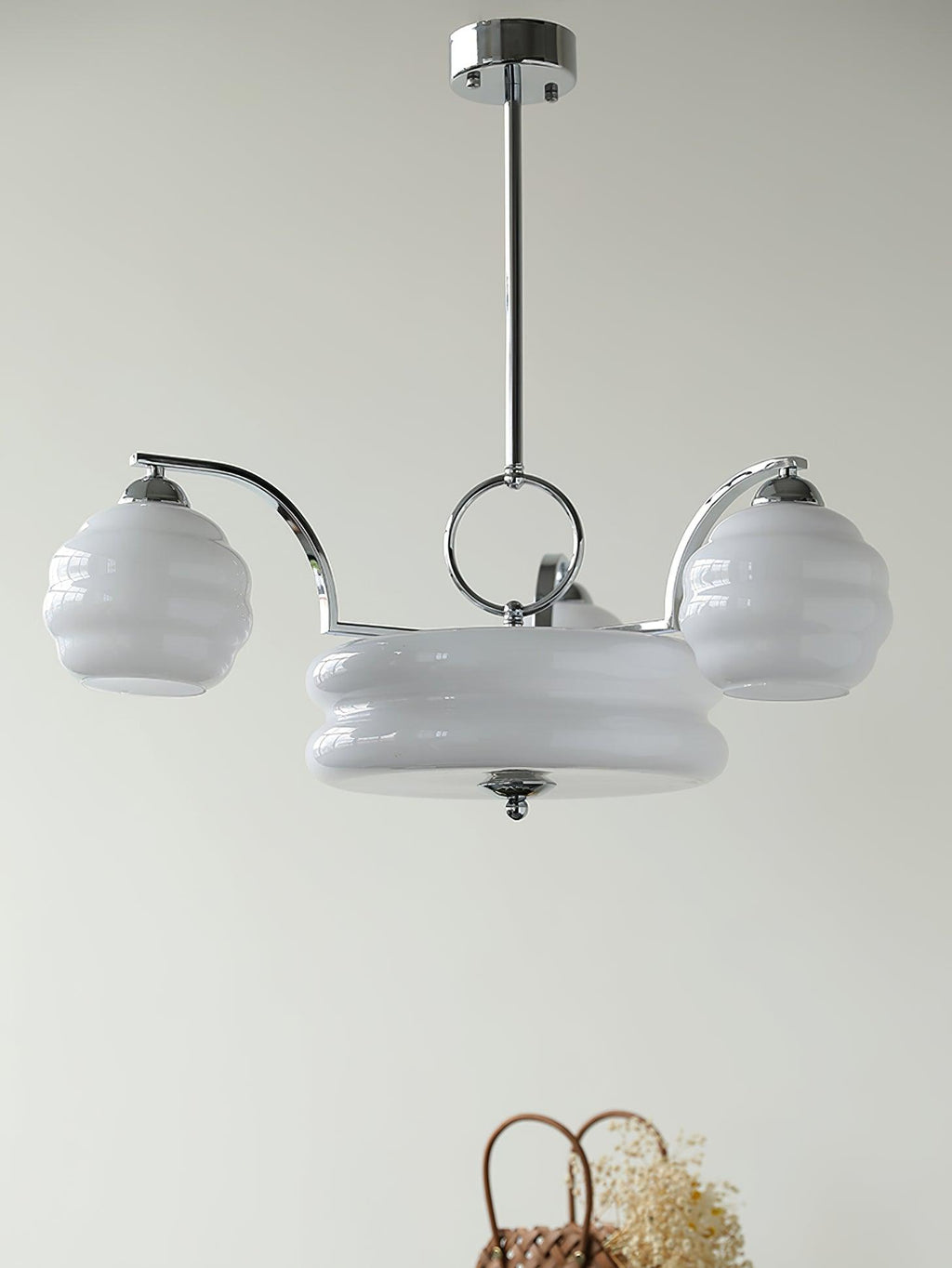 Lustre Art Déco, abat-jour en verre, or ou chrome, E26/E27