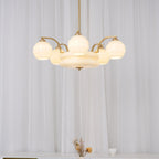 Art Deco chandelier suspended with curved vintage glass shades