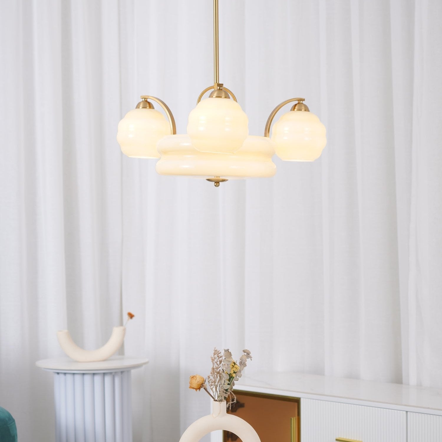 Lustre Art Déco, abat-jour en verre, or ou chrome, E26/E27
