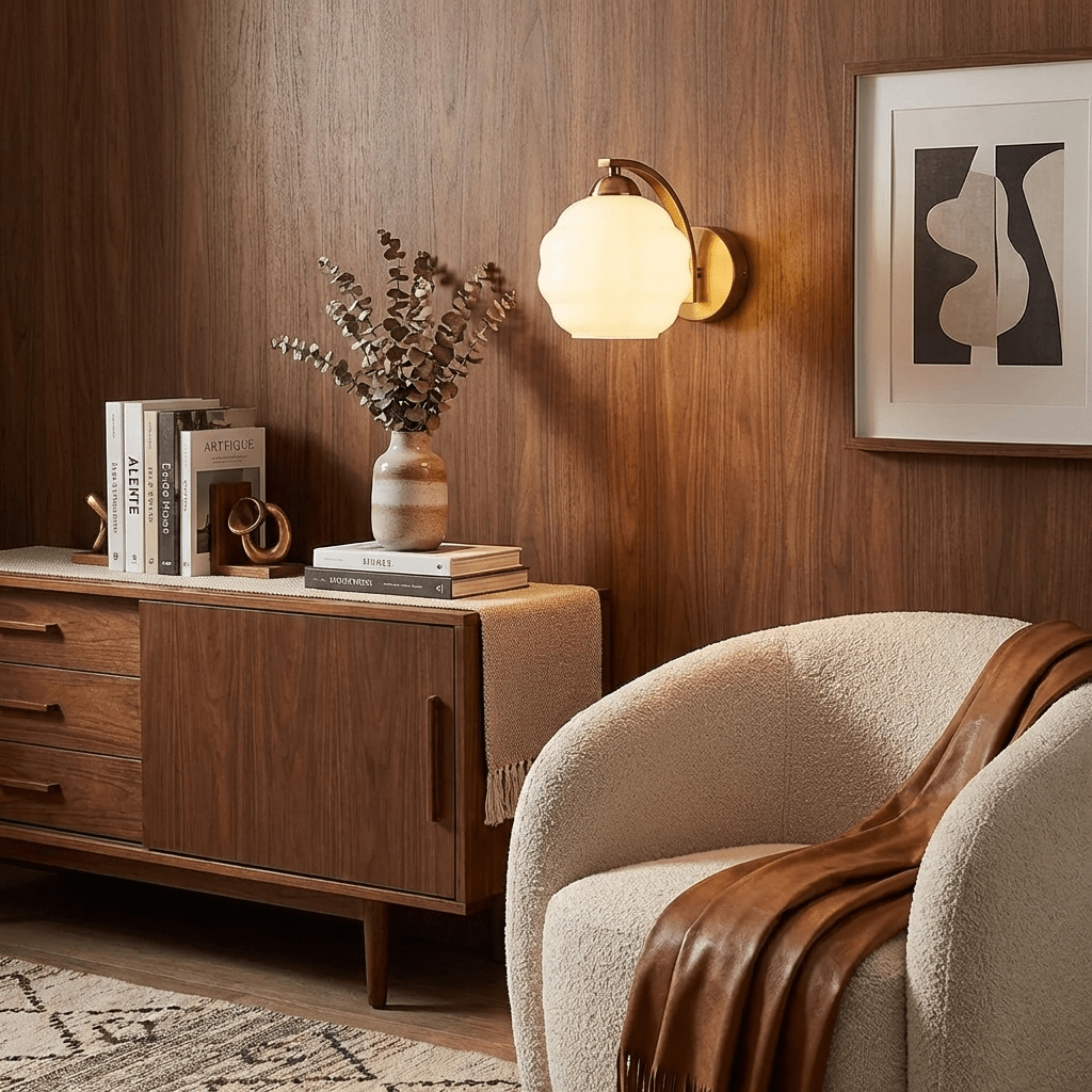 Art Deco wall sconce in a gold finish on a wall