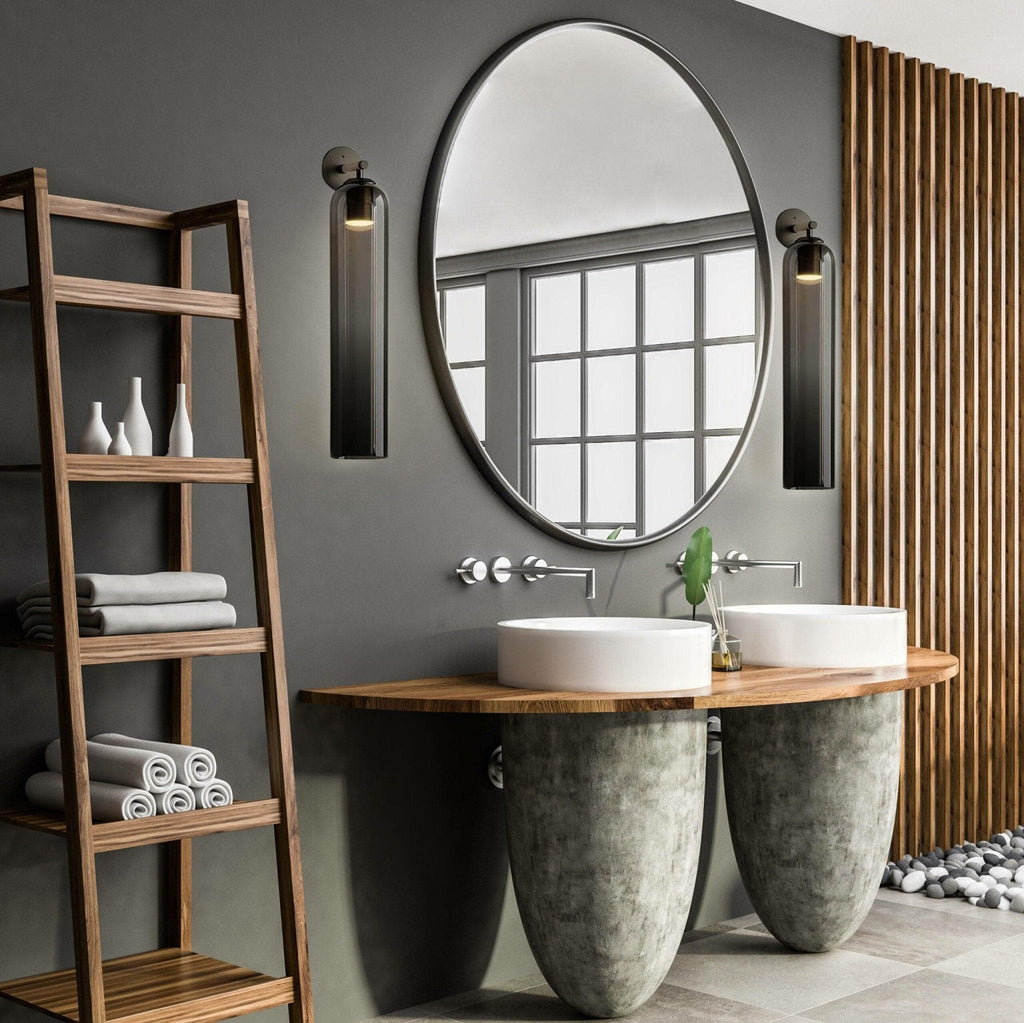 Cylindrical Wall Sconce, Aria Glass Shade in 3 Metal & 7 Glass Finishes