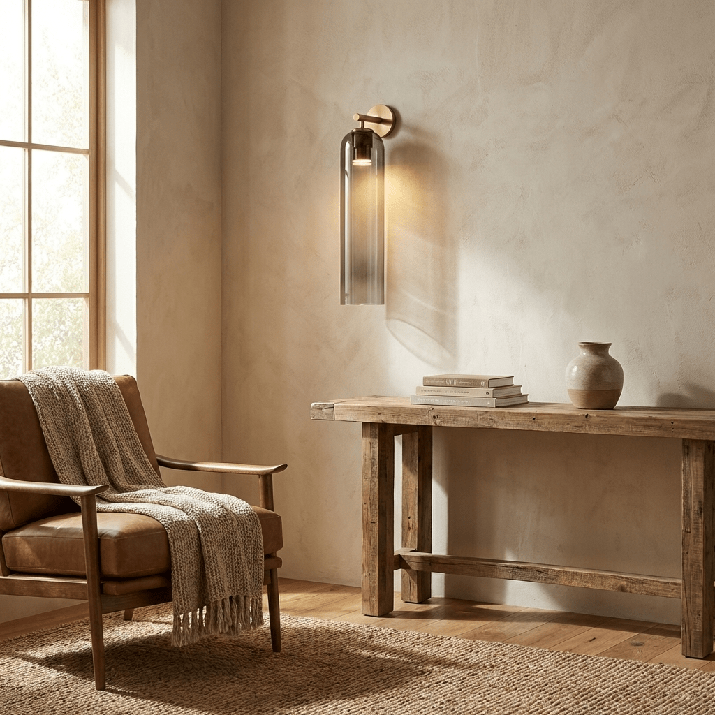 Væglampe, mundblæst kunstglas, GU10 LED, dæmpbar, dobbelmontering