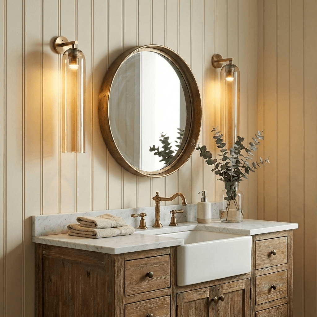 Cylindrical art glass wall sconce with metal base on white