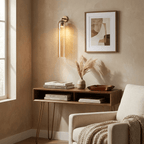 Art glass wall sconce with metal base shown on white