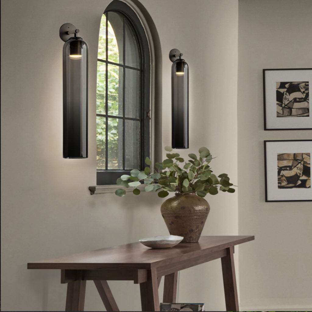 Væglampe, mundblæst kunstglas, GU10 LED, dæmpbar, dobbelmontering