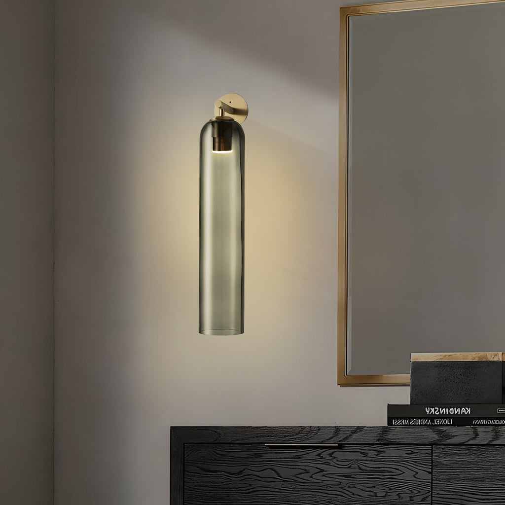 Cylindrical Wall Sconce, Aria Glass Shade in 3 Metal & 7 Glass Finishes