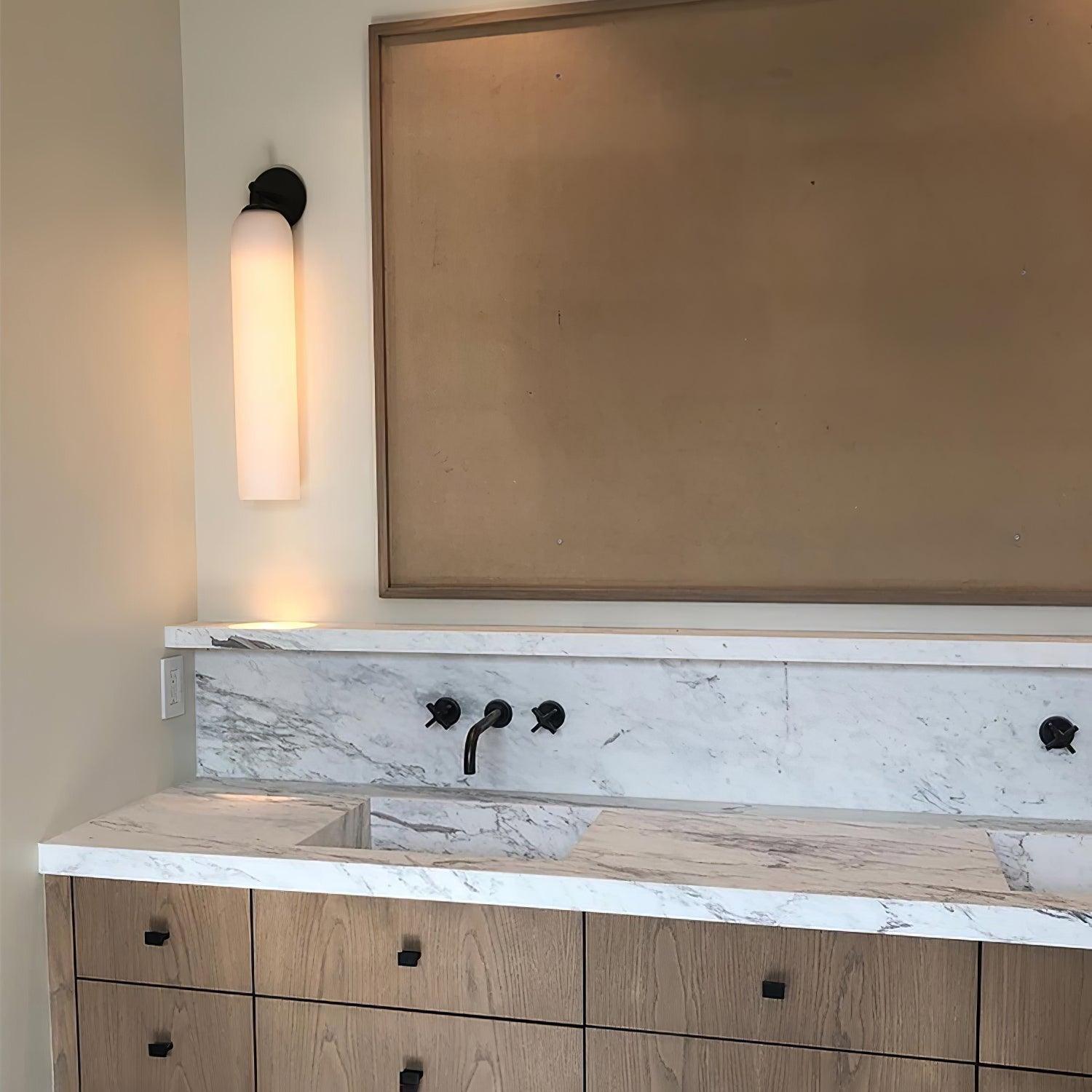 Cylindrical Wall Sconce, Aria Glass Shade in 3 Metal & 7 Glass Finishes