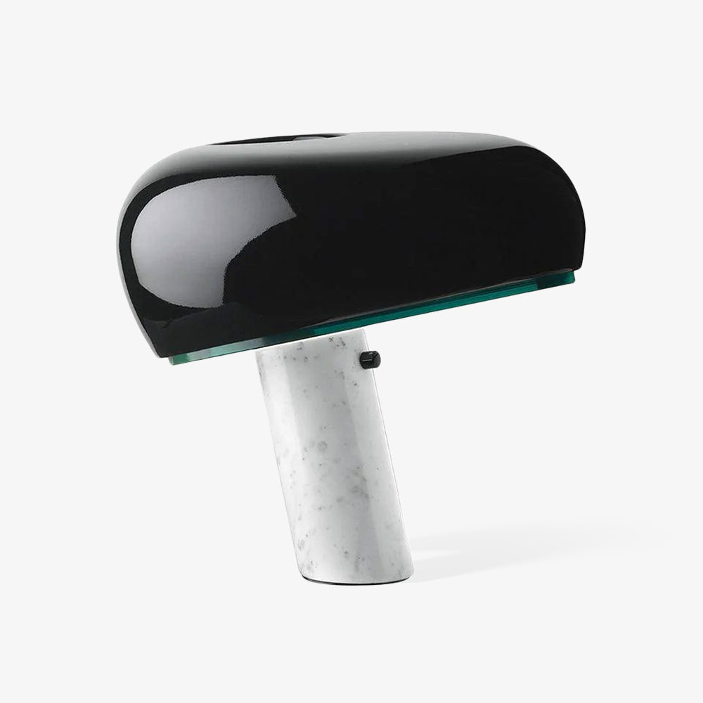 Carrara marble table lamp with a glazed metal reflector