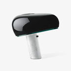 Carrara marble table lamp with a glazed metal reflector