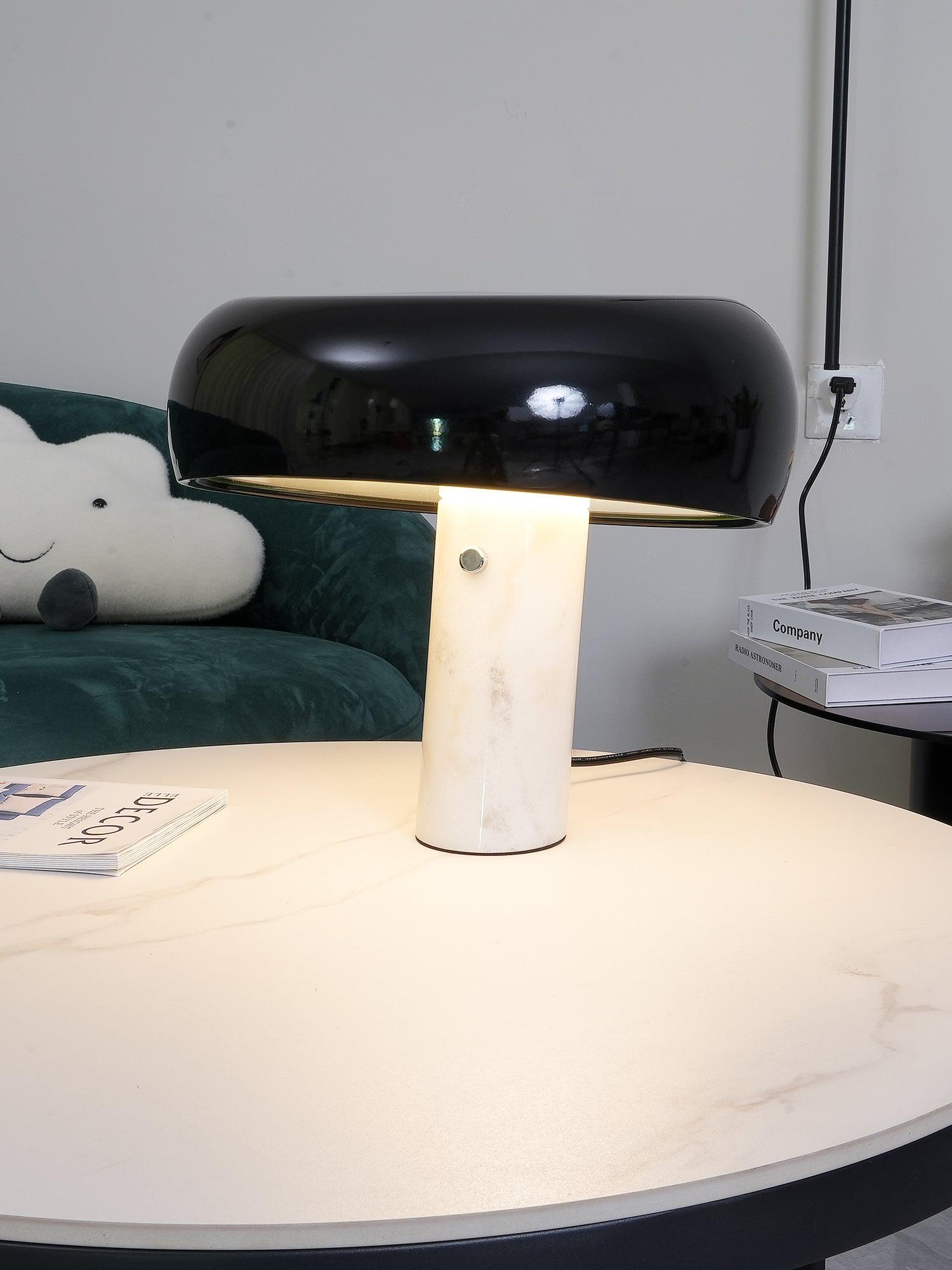 Nucleus Table Lamp, Glazed Metal Shade, Carrara Marble Base, E27